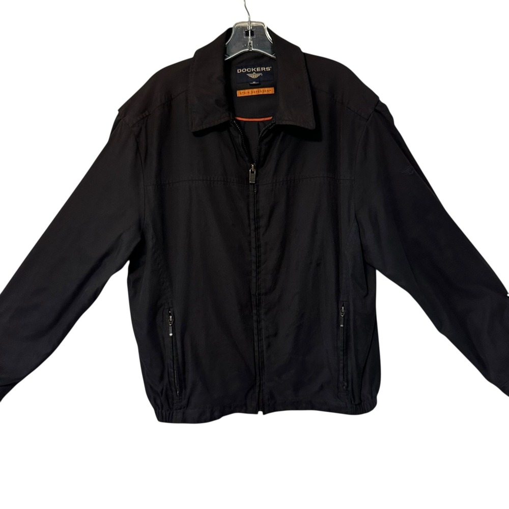 DOCKERS Mens‎ Black Stain Defender Golf Jacket Full Zip Lightweight Size Med